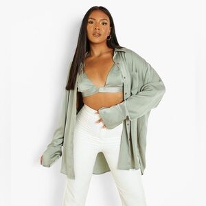 NWT Plus Size Oversized Satin Shirt
